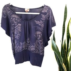 Anthropologie Language Purple Floral Tee